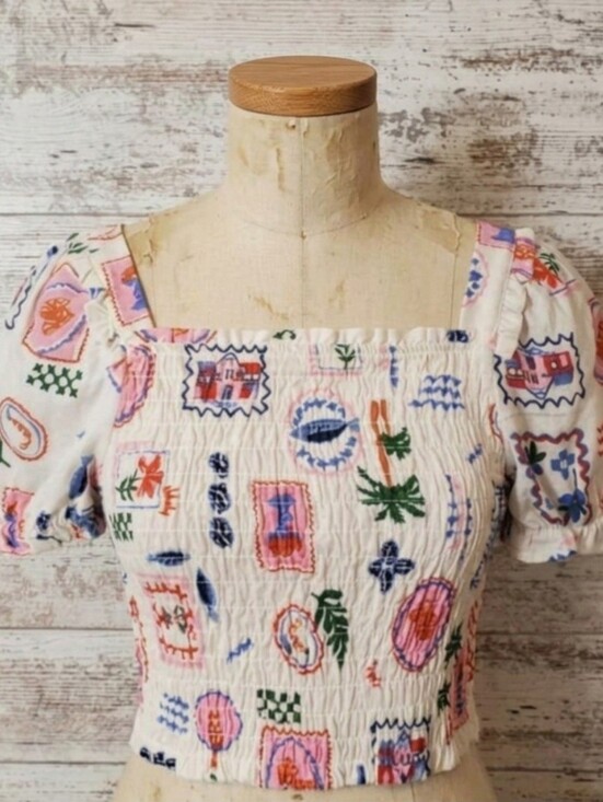 Monteau Los Angeles Tops - Monteau Los Angeles linen-blend smocked puff sleeve top Vacation Ready NWOT